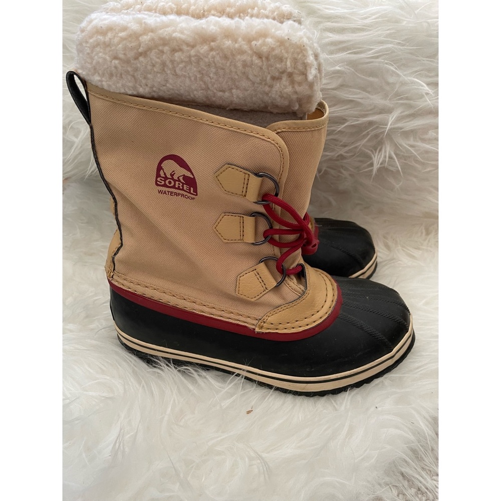 Sorel Carnival Winter Duck Boot Waterproof Tan Faux Fur Lined Women’s Size 6